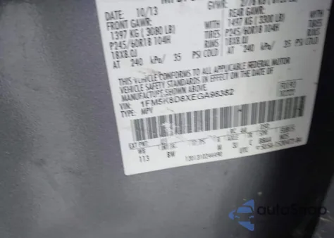 2014 Ford Explorer Xlt from USA, damaged, VIN 1FM5K8D8XEGA98382